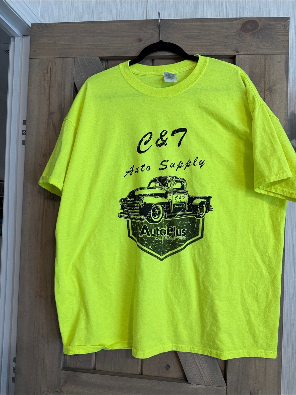 Gildan Neon Yellow Kids Graphic Tee with Vintage Truck Print